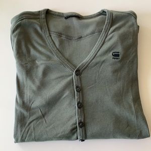 G-Star Long Sleeves T-shirt V Neck Grey Green Sz M